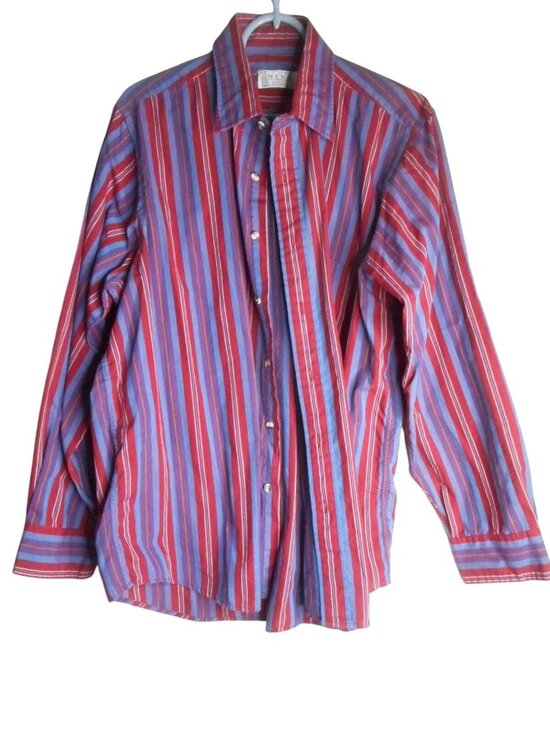 Sears Other - Vtg Sears Size L Striped Blue Burgundy Long sleeve Shirt button front mens